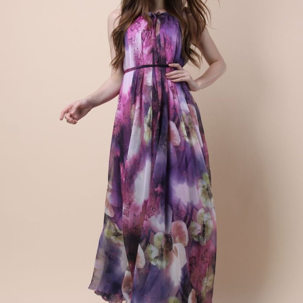 NWT Chicwish Women's Mysterious Purple Floral Maxi Slip Dress XS